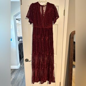 Bella Ella lace dress, size L, cranberry color
